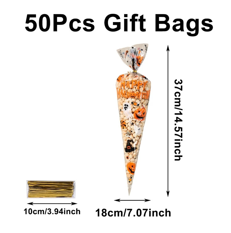 50Pcs Pumpkin Halloween Candy Bag Happy Halloween Party Decorations Kid Favors Gift Trick or Treat Candy Cookie Spider Ghost Bag