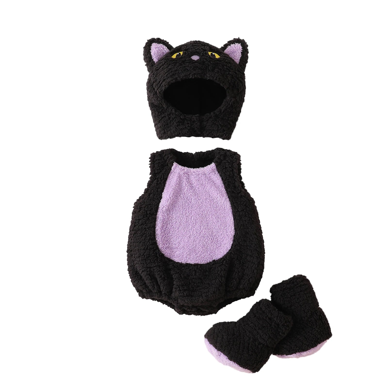 Baby Girl Boy Halloween Costumes Newborn Halloween Costume Plush Sleeveless Romper Hat Shoes Cute Unisex Baby Cosplay Outfit