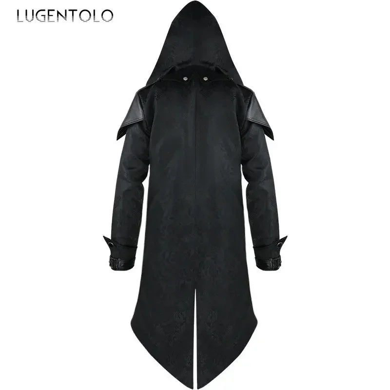 Men Goth Tailcoat Jacket Steampunk Uniform Hoodie Zipper Medieval Halloween Party Vintage Renaissance Costume Cosplay Coat