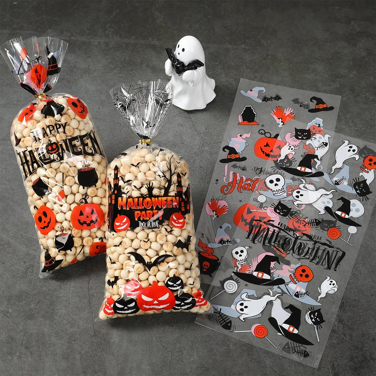 50Pcs Pumpkin Halloween Candy Bag Happy Halloween Party Decorations Kid Favors Gift Trick or Treat Candy Cookie Spider Ghost Bag
