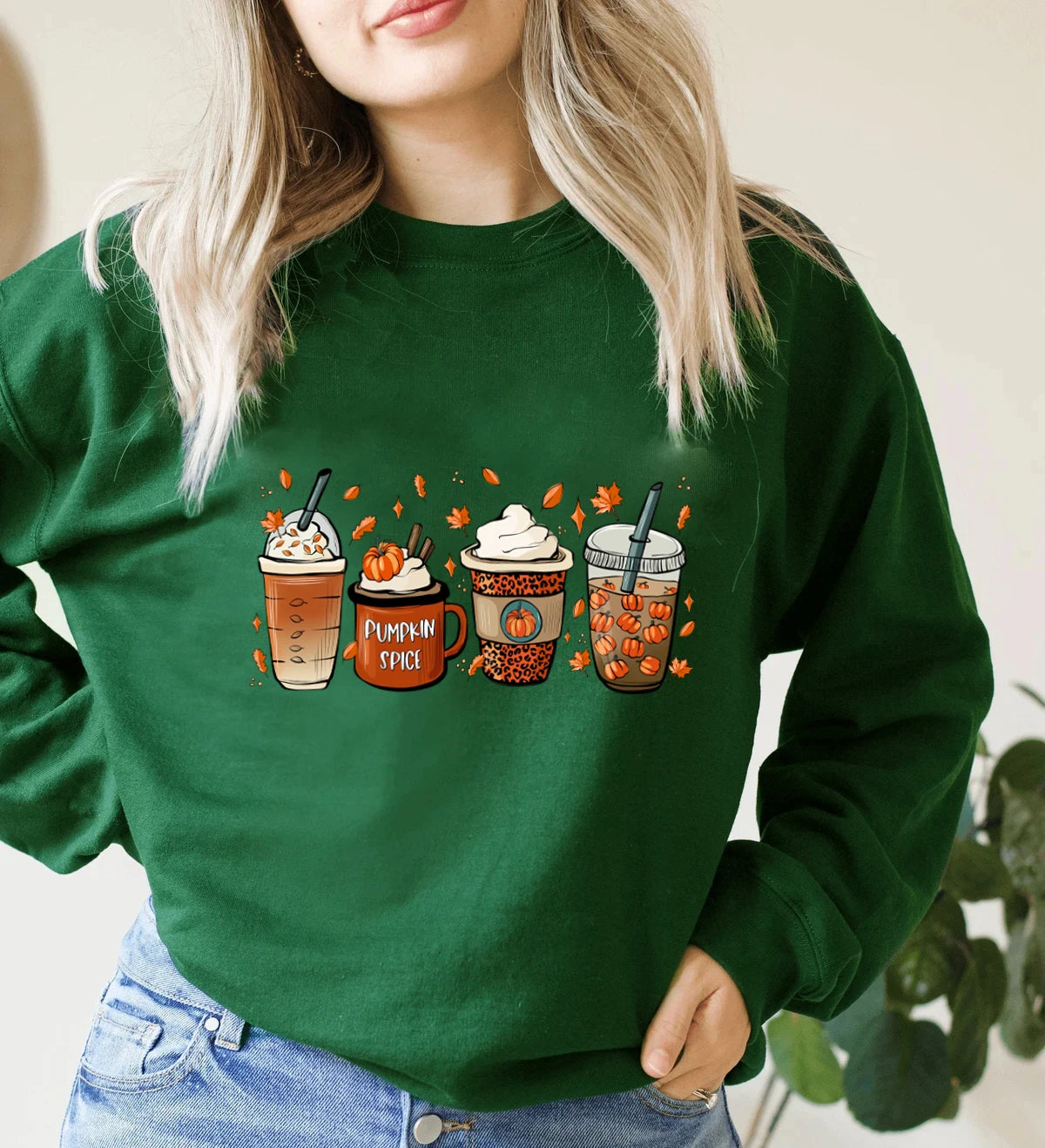 PUMPKIN SPICE Colored Sweatshirt Fall coffee Sweats halloween pullovers Women fashion casual 100%cotton vintage top