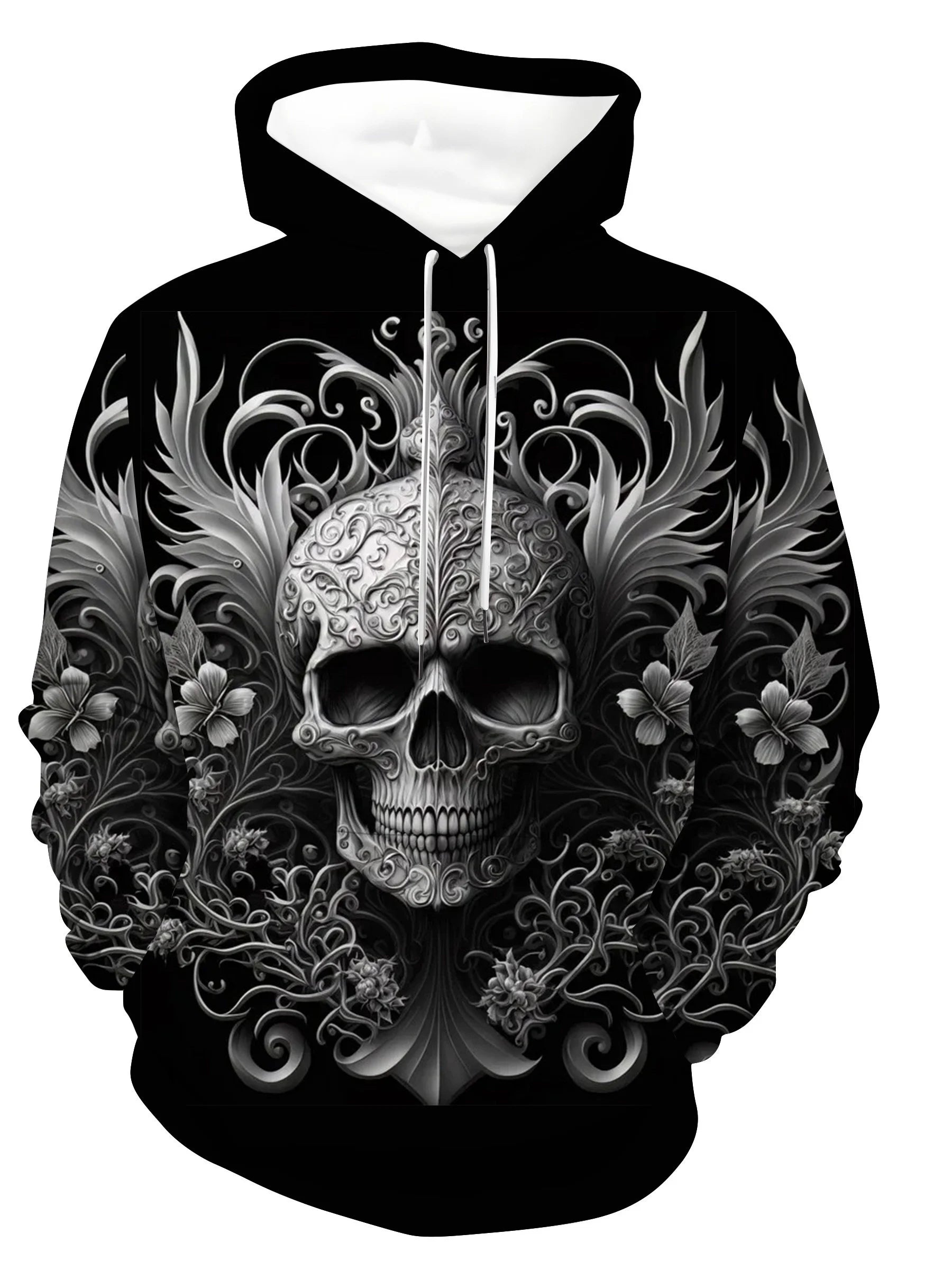 Fashionable men's autumn Halloween skull print soft and comfortable hooded sweatshirt outdoor urban high street clothing