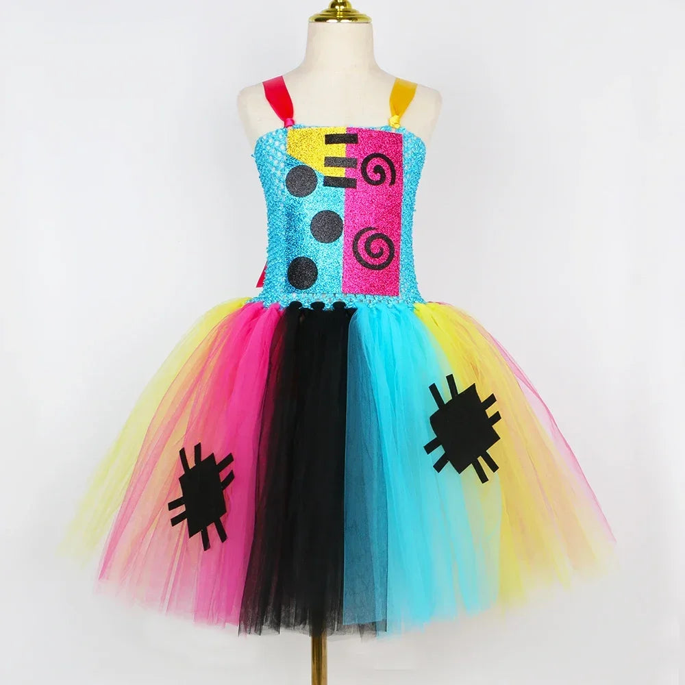 Nightmare Sally Costume Kids Scary Halloween Tutu Dress Toddler Girls Carnival Party Fancy Patch Doll Princess Dress Up Clothes
