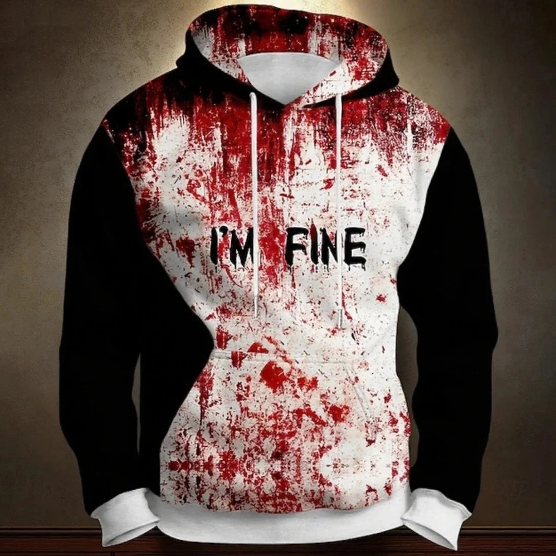 Halloween Men's Hoodie Blood Stain 3D Print Sweatshirt Exaggerated  Long Sleeve Sweatshirt Hoodie Oversized Men's Clothing