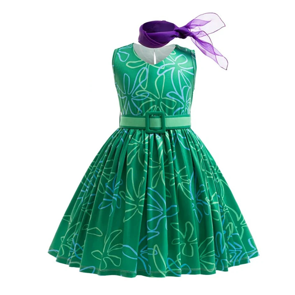 Joy Costume Children Green Printed Polyester Dress Halloween Party Costume for Girls Cute Cartoon Style Cosplay Wear