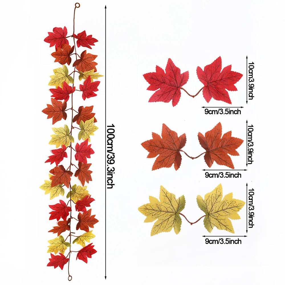 Thanksgiving Decorations Fall Maple Vine Garland Artificial Autumn Fall Foliage Garland Wedding Fireplace Decor Halloween Party