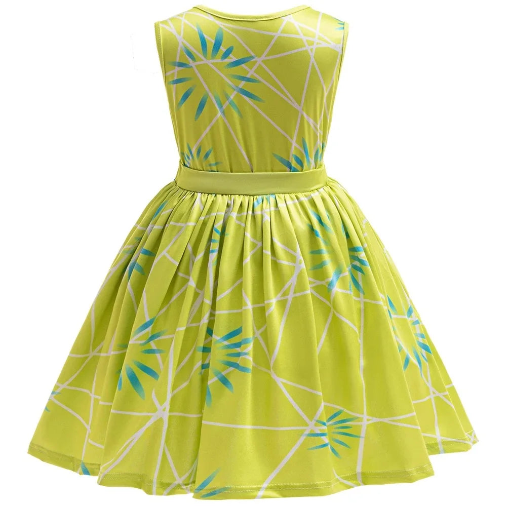 Joy Costume Children Green Printed Polyester Dress Halloween Party Costume for Girls Cute Cartoon Style Cosplay Wear