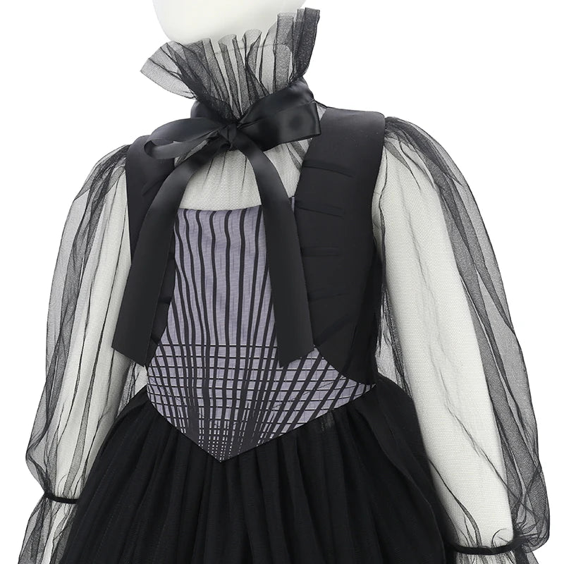 Girls Halloween Costumes Kids Long Black Dress with Acceeeories Cute Dress Up Birthday Outfits Girl Carnival Party Ball Dress