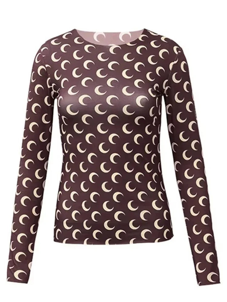 Printed Mesh Women's Long Sleeve Top — Ice Silk Sun Protection Layer