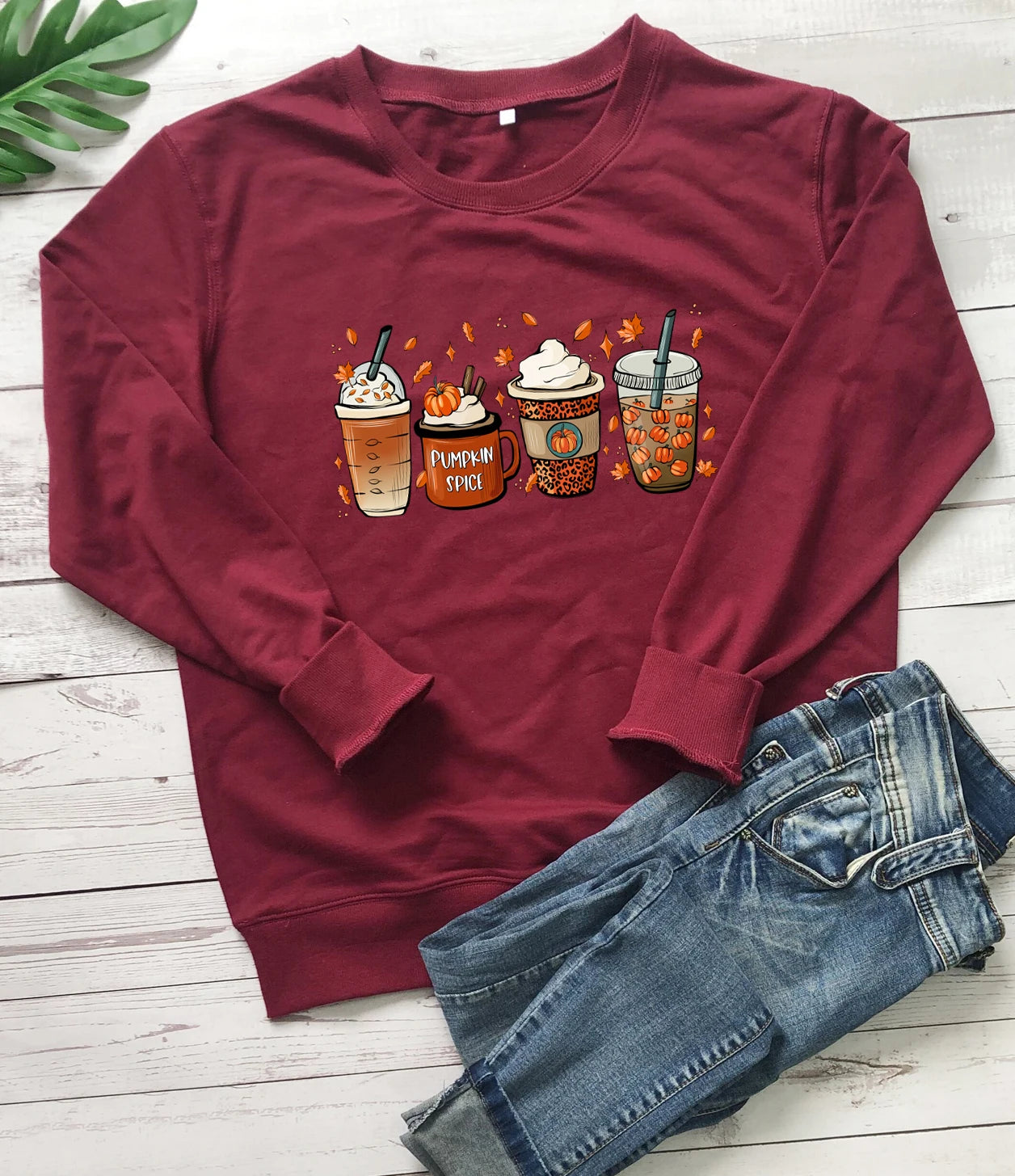 PUMPKIN SPICE Colored Sweatshirt Fall coffee Sweats halloween pullovers Women fashion casual 100%cotton vintage top