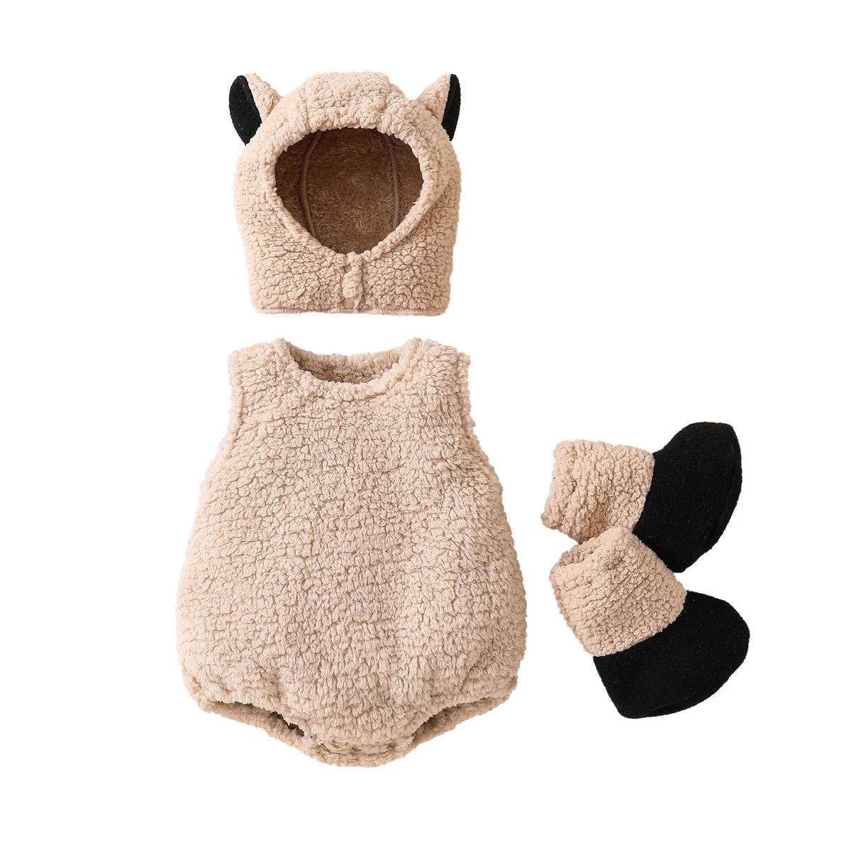 Baby Girl Boy Halloween Costumes Newborn Halloween Costume Plush Sleeveless Romper Hat Shoes Cute Unisex Baby Cosplay Outfit
