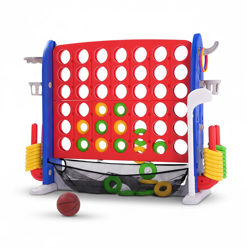 4-in-1 Giant Outdoor Game Set | Connect, Basketball, Ring Toss & Net