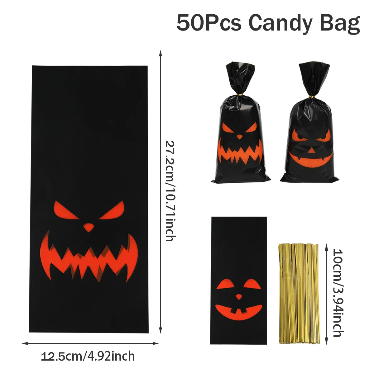 50Pcs Pumpkin Halloween Candy Bag Happy Halloween Party Decorations Kid Favors Gift Trick or Treat Candy Cookie Spider Ghost Bag