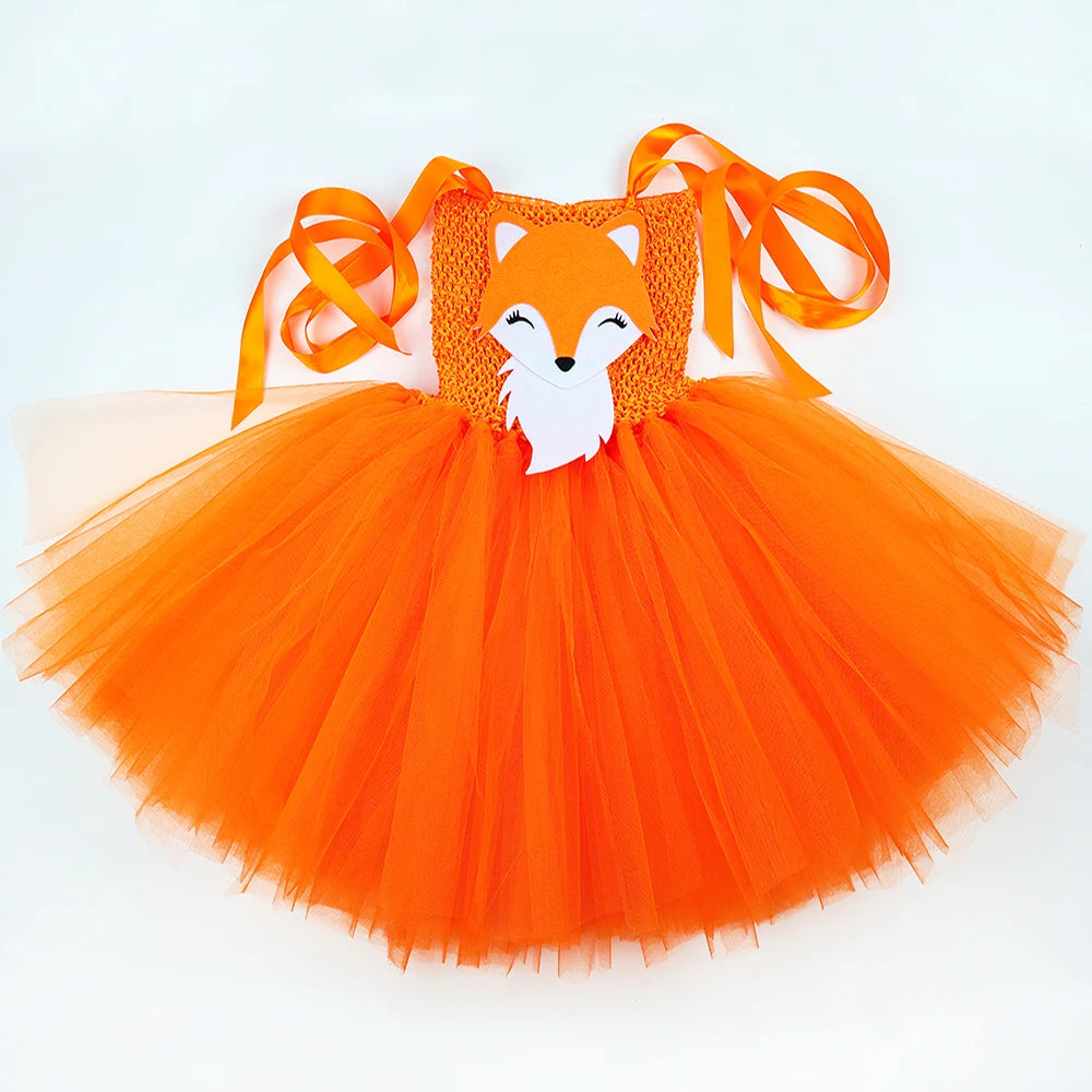 Orange Fox Costumes for Baby Girls Carnival Halloween Animal Tutu Dress for Kids Toddler Birthday Party Outfit with Ears Hairbow