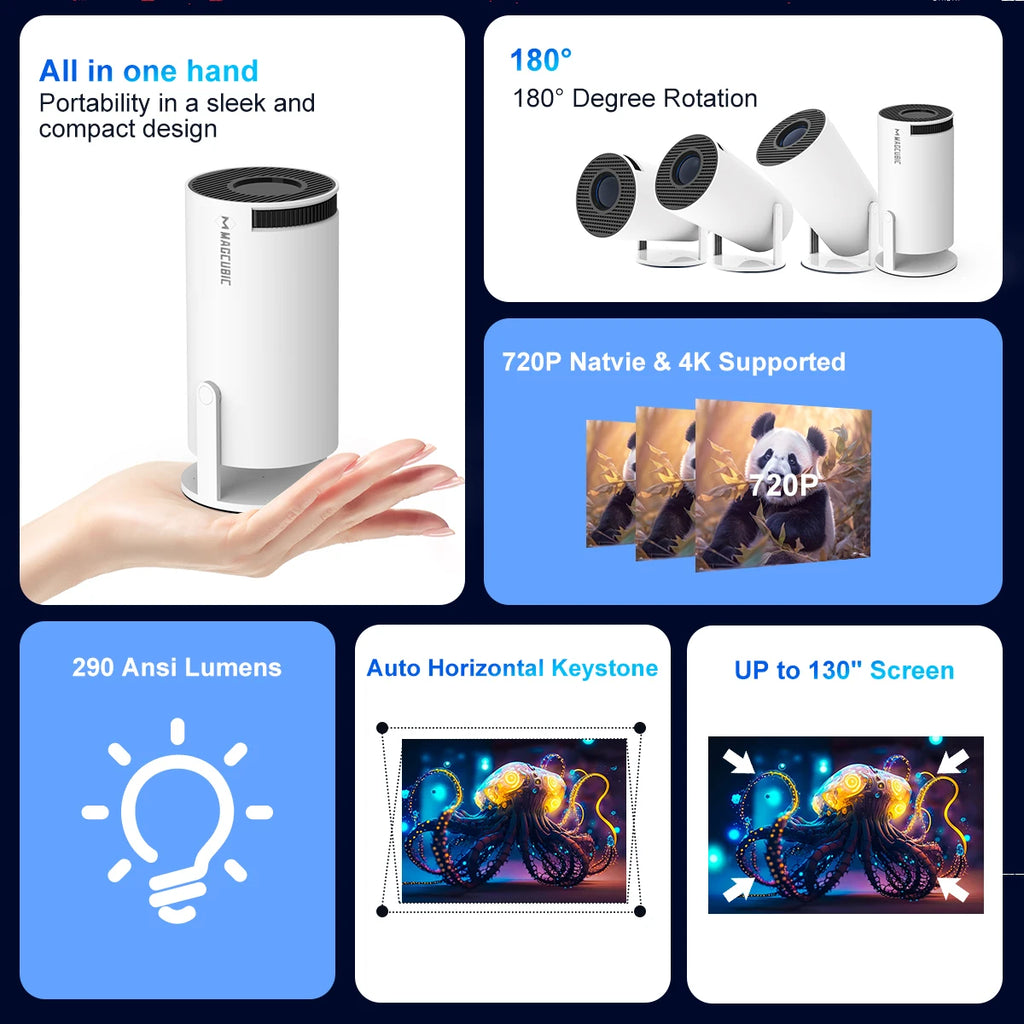 Magcubic HY300 Pro 4K Projector — Android 11, Dual WiFi6, Home Cinema & Outdoor