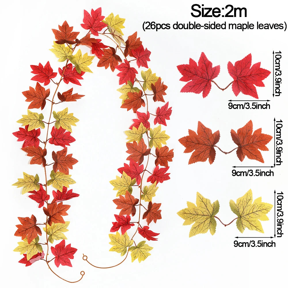 Thanksgiving Decorations Fall Maple Vine Garland Artificial Autumn Fall Foliage Garland Wedding Fireplace Decor Halloween Party