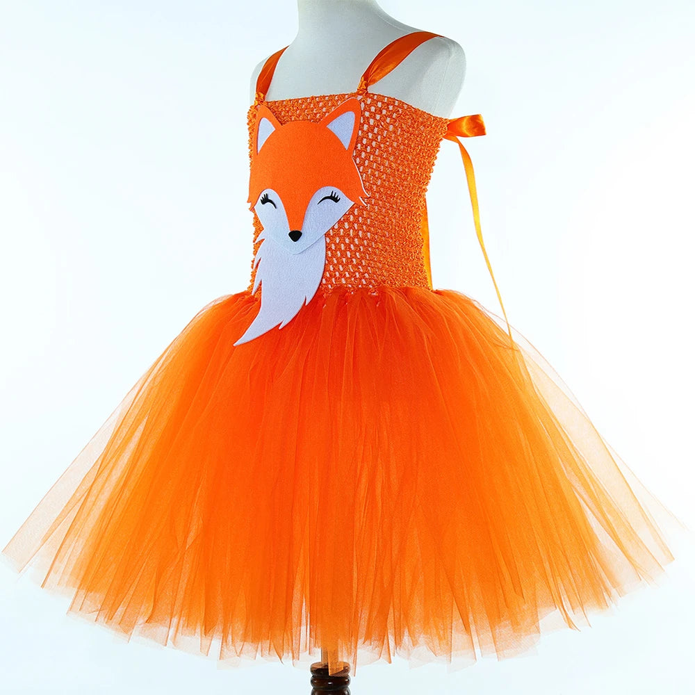 Orange Fox Costumes for Baby Girls Carnival Halloween Animal Tutu Dress for Kids Toddler Birthday Party Outfit with Ears Hairbow