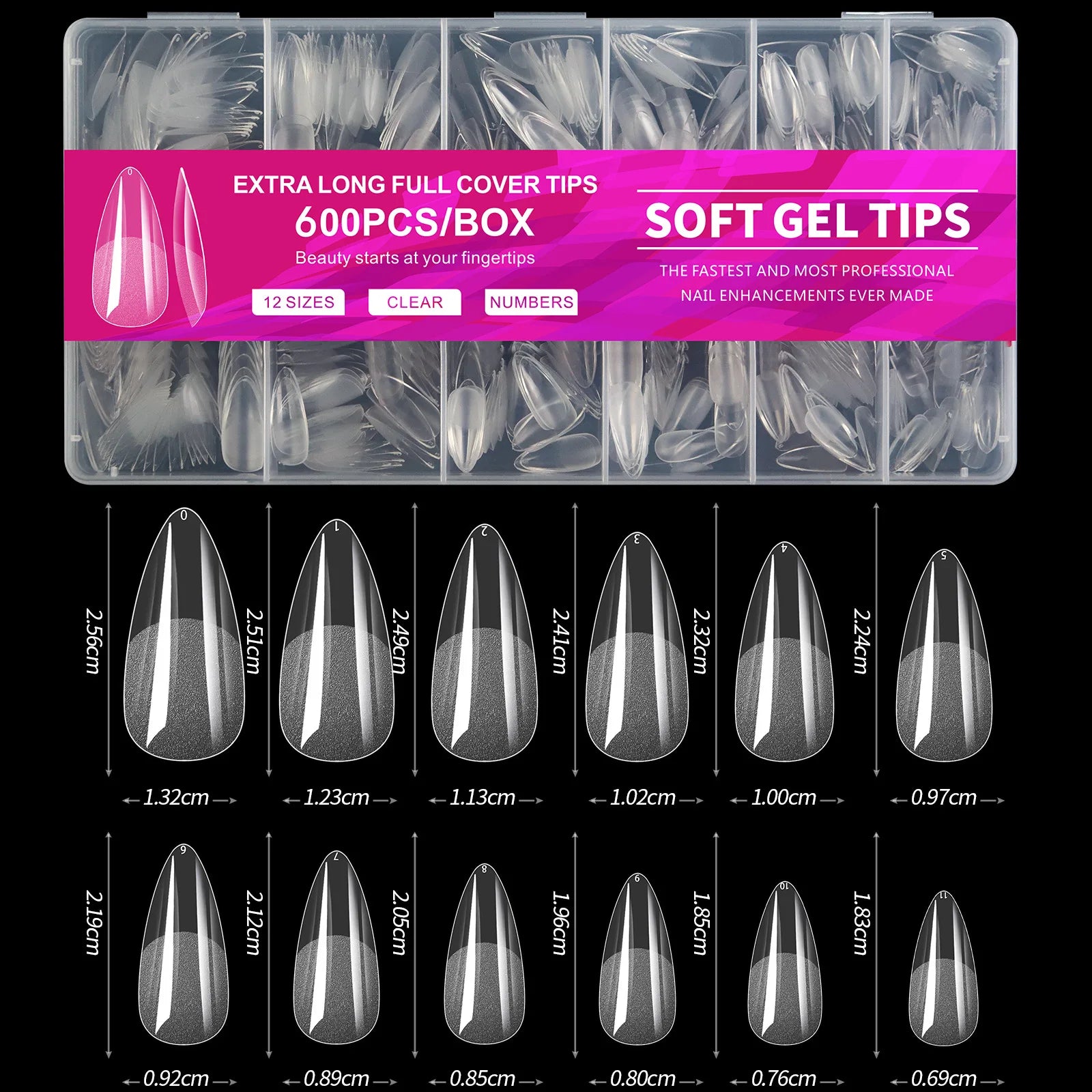 Clear Almond Press-On Nail Tips — Short Soft Gel Full Cover Set