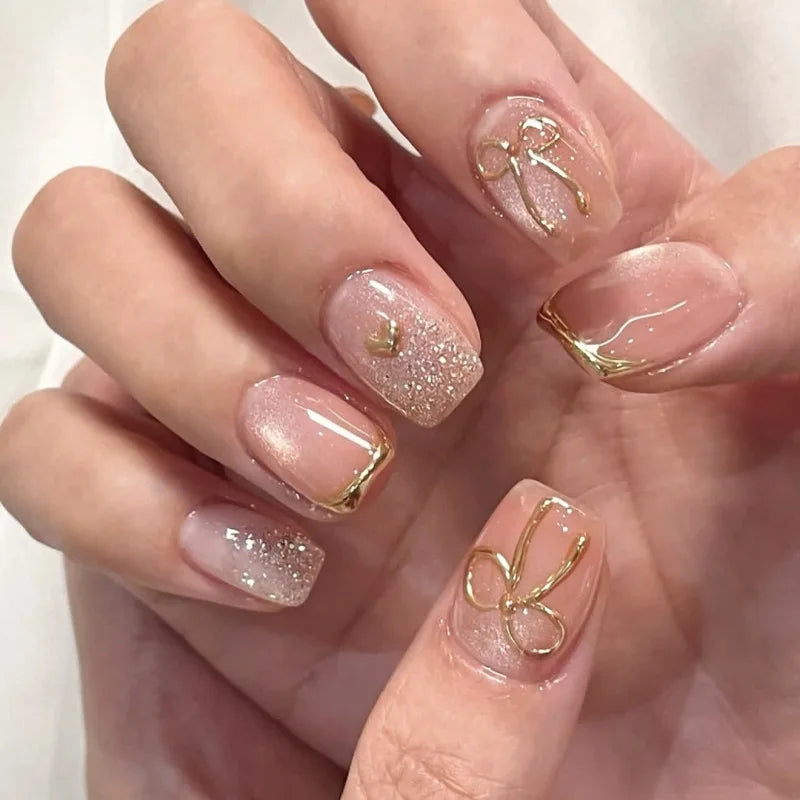 Star Chain Rhinestone Press-On Nails — French Square Tips (24pc Set)