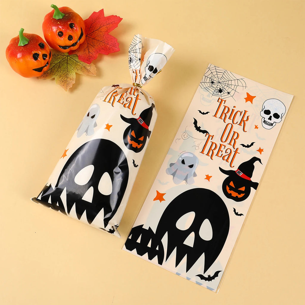 50Pcs Pumpkin Halloween Candy Bag Happy Halloween Party Decorations Kid Favors Gift Trick or Treat Candy Cookie Spider Ghost Bag