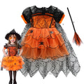 2-7Y Halloween Witch Cosplay Party Dress Cute Spider Mesh Cape Clothes Halloween Costumes for Baby Carnival Party Gifts