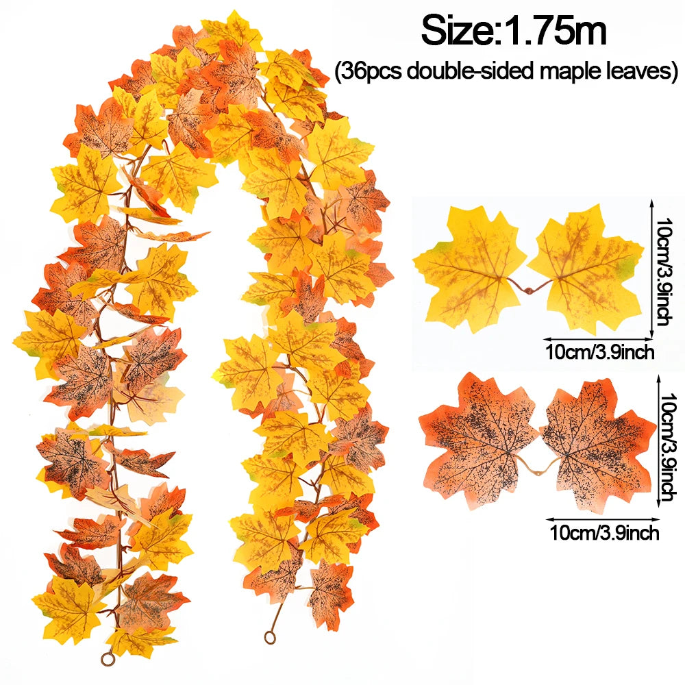 Thanksgiving Decorations Fall Maple Vine Garland Artificial Autumn Fall Foliage Garland Wedding Fireplace Decor Halloween Party