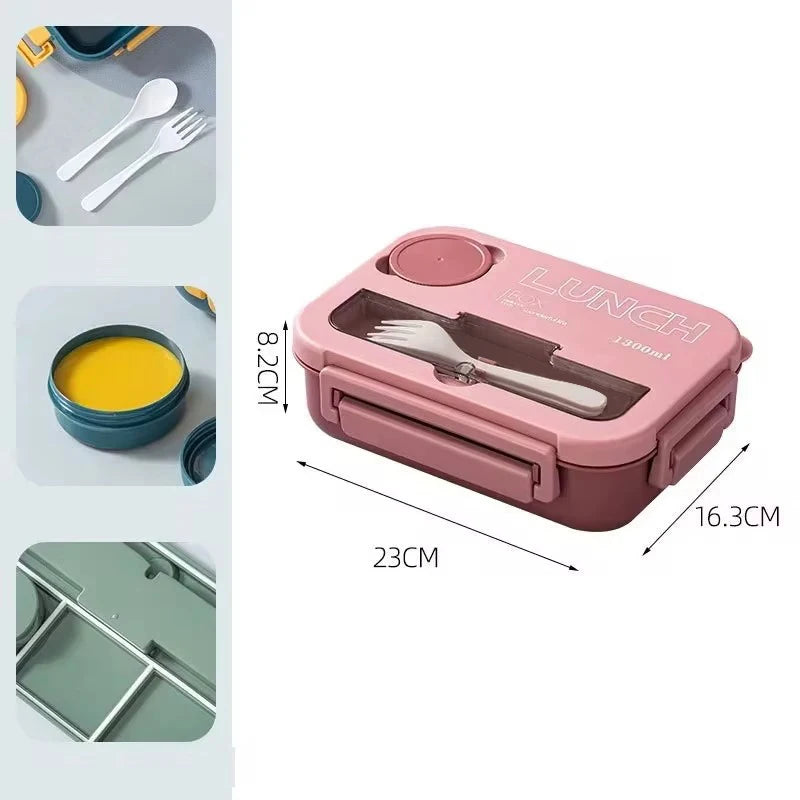 1300ML Bento Lunch Box with Fork & Spoon | Leak-Proof 4-Compartment