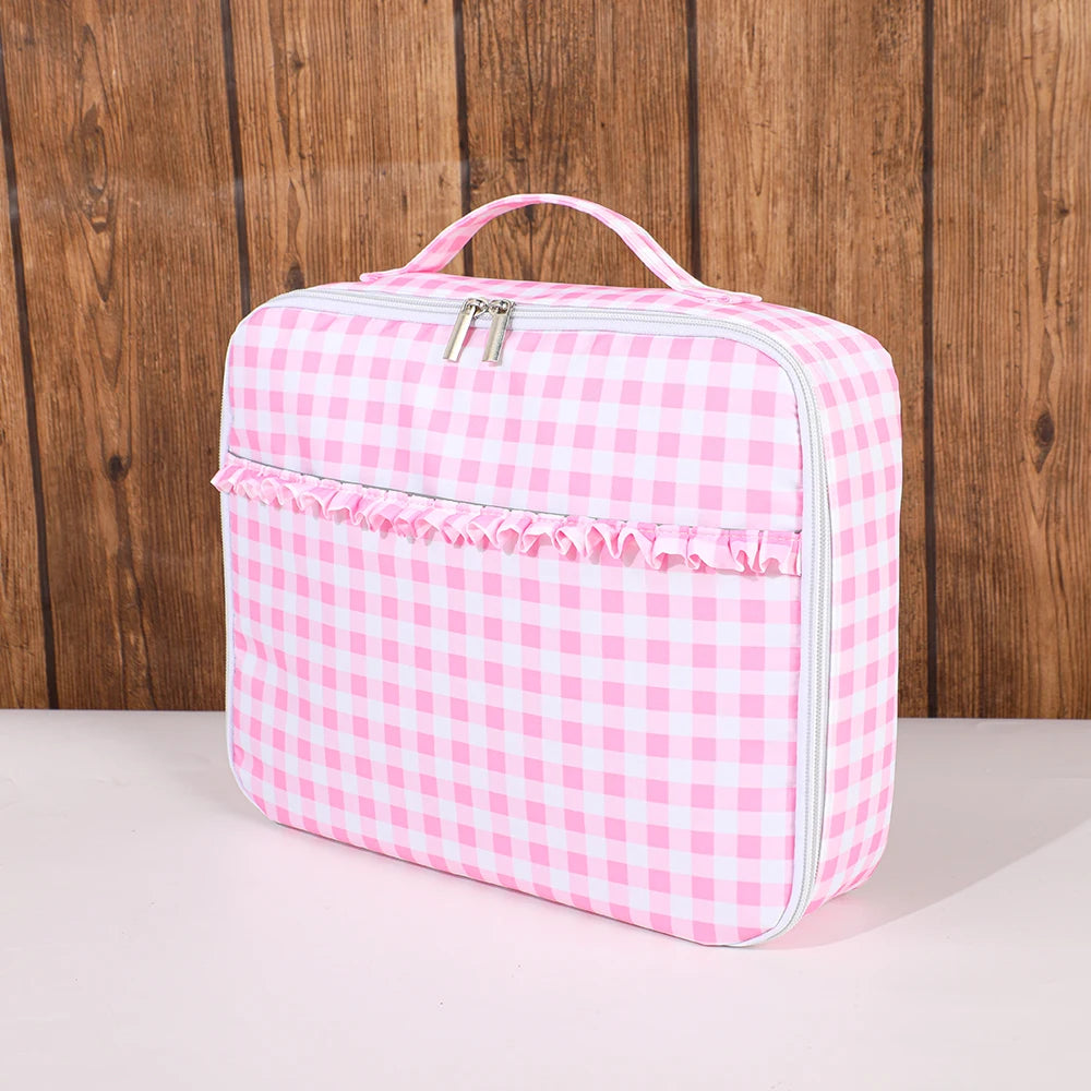 Ruffle Plaid Insulated Lunch Bag | Waterproof Leakproof Cooler Tote
