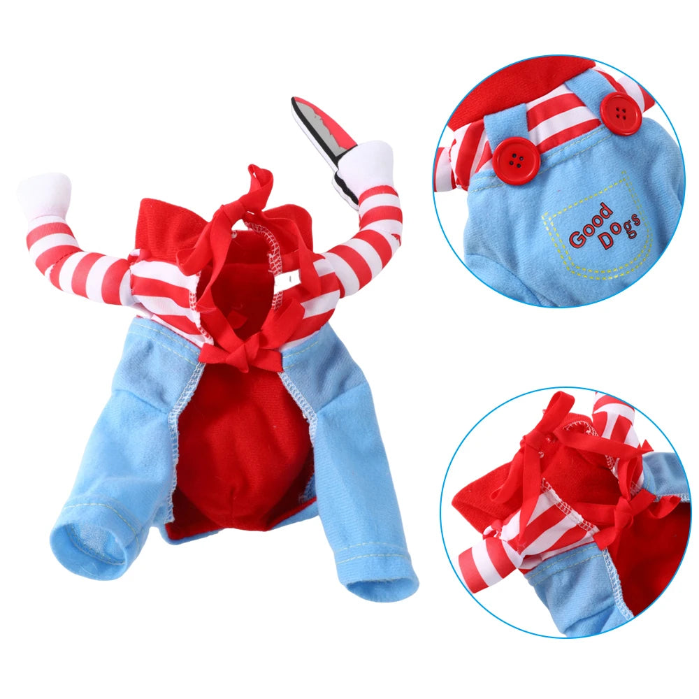 Funny Dog Clothes with Knife Halloween Costume For Small Big Dogs Cat Cute Puppy Cosplay Outfit Pet Dress Up Jumpsuit Party Gift
