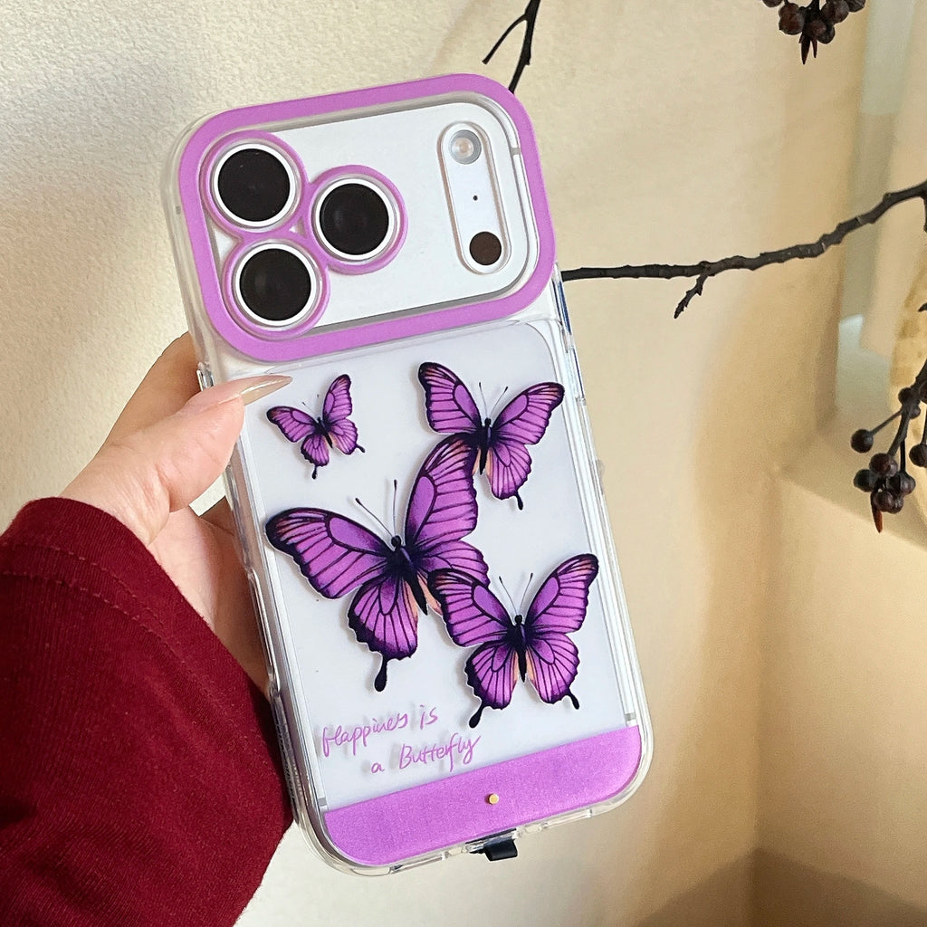 Change Color Luminous Call Light Up Purple Butterfly Pattern Phone Case For iPhone 16 15 13 12 11 14 17 Pro Max Plus Air X XSMax