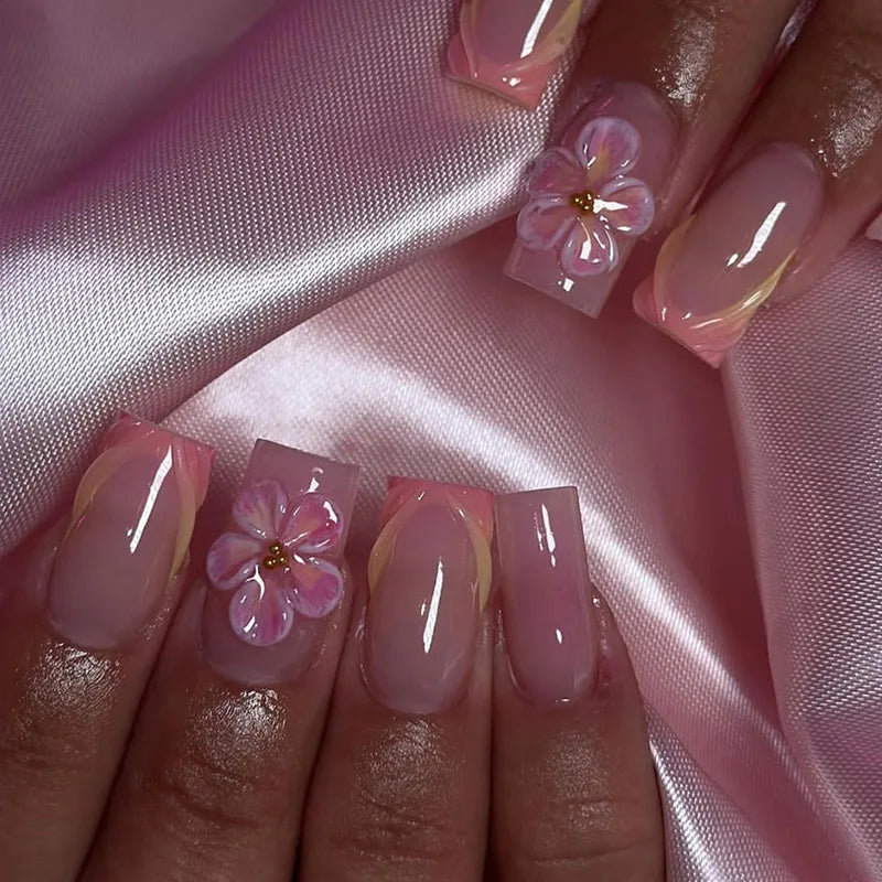Star Chain Rhinestone Press-On Nails — French Square Tips (24pc Set)