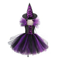 2 Pieces Witch Tutu Dress with Hat Girls All Saint's Day Bruja Wizard Costume Role Play Toddler Halloween Party Fairy Witch Gown