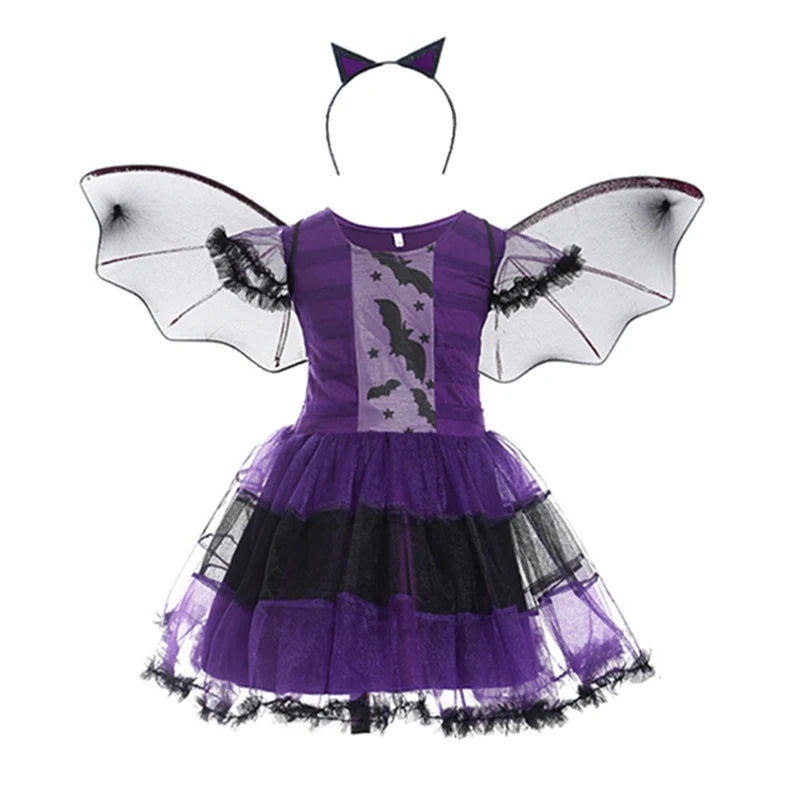 2 Pieces Witch Tutu Dress with Hat Girls All Saint's Day Bruja Wizard Costume Role Play Toddler Halloween Party Fairy Witch Gown