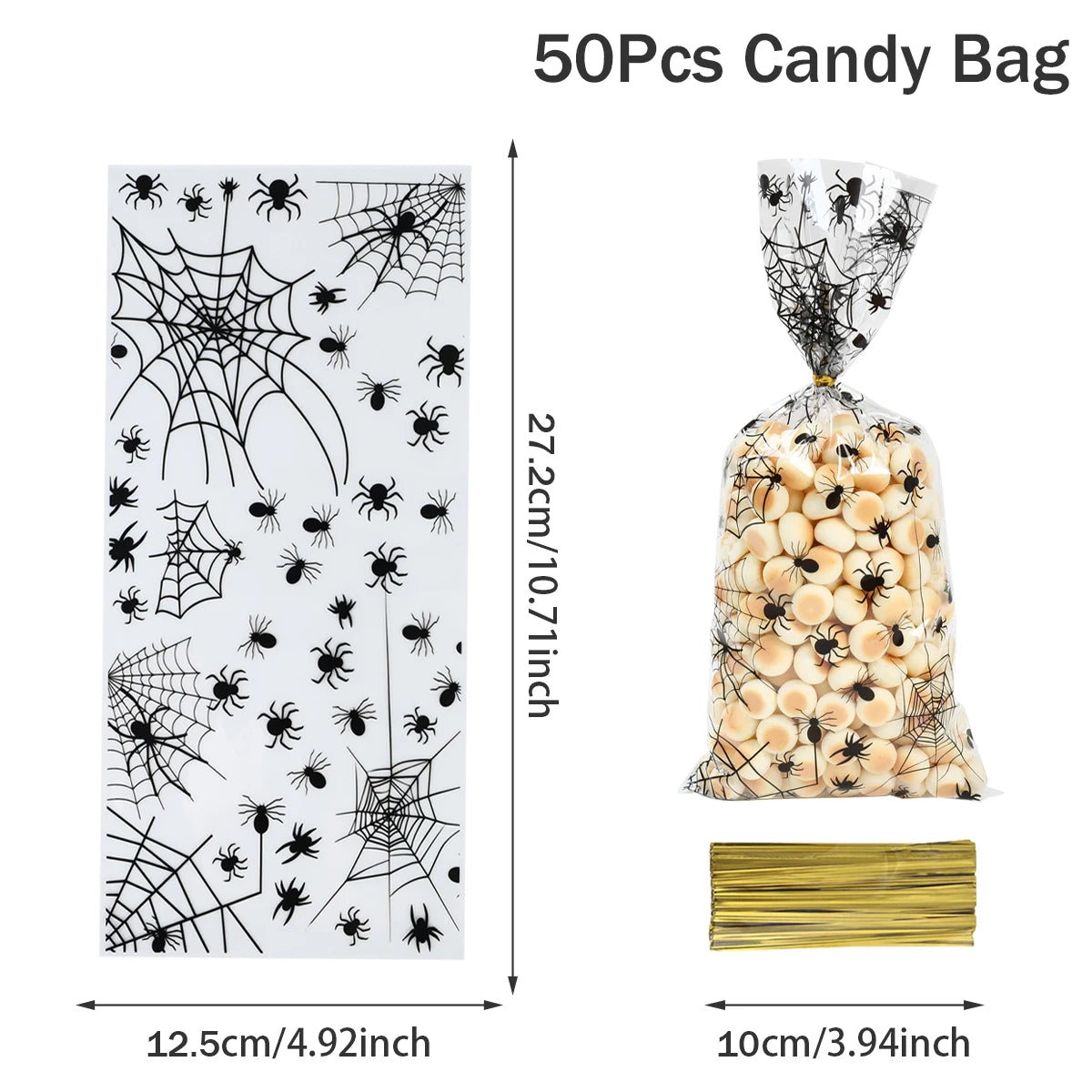 50Pcs Pumpkin Halloween Candy Bag Happy Halloween Party Decorations Kid Favors Gift Trick or Treat Candy Cookie Spider Ghost Bag