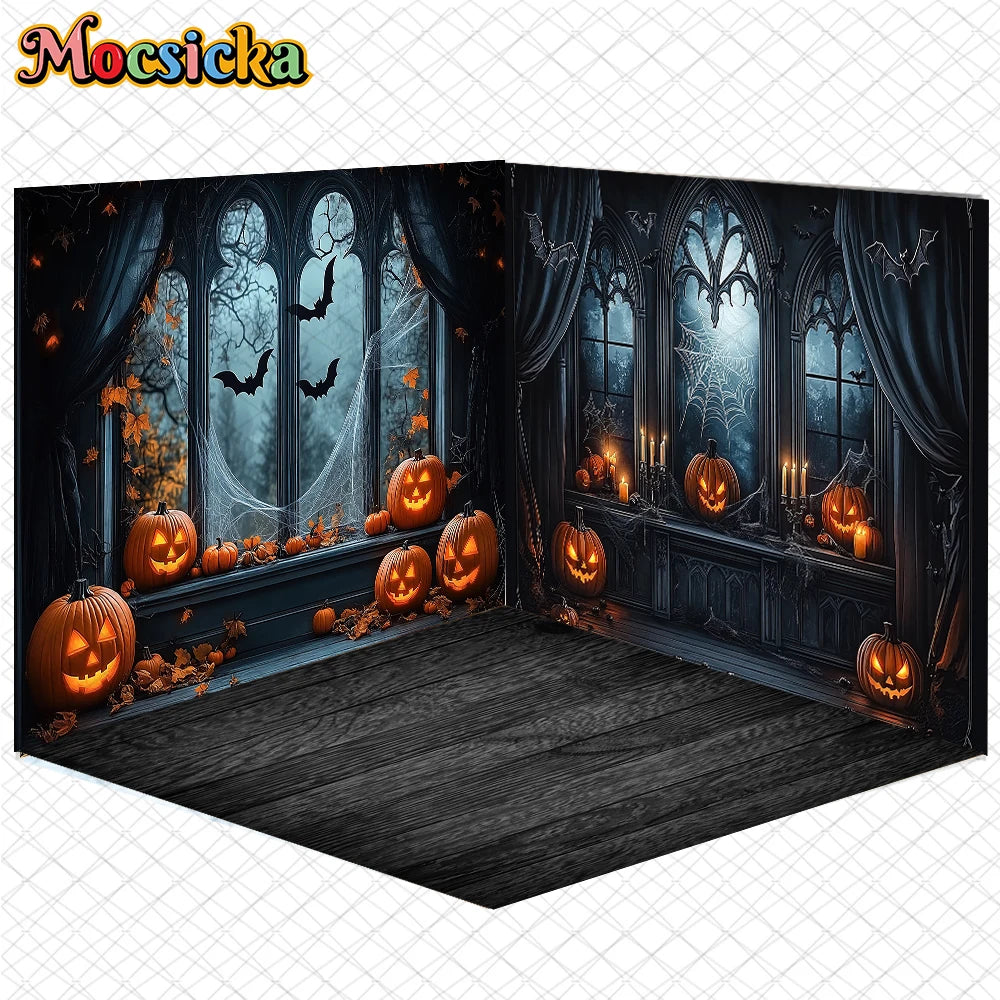 Mocsicka Halloween Backdrop Horror Ghost Bat Jack-O-Lantern Decorations Adult Child Kid Photo Background Holiday Party Wallpaper