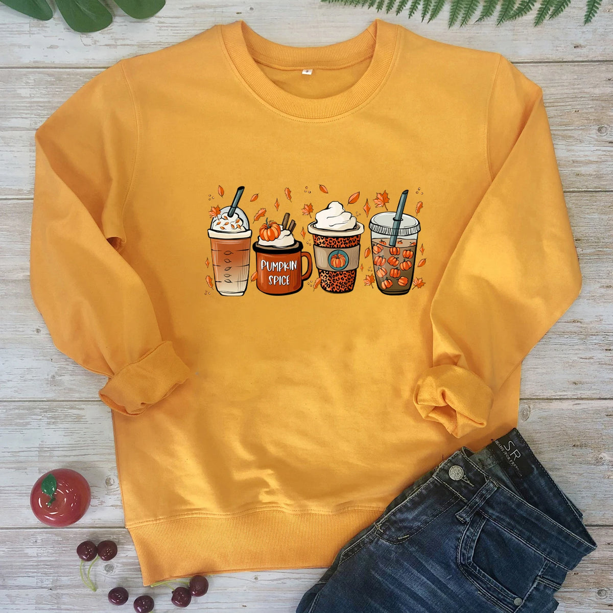 PUMPKIN SPICE Colored Sweatshirt Fall coffee Sweats halloween pullovers Women fashion casual 100%cotton vintage top