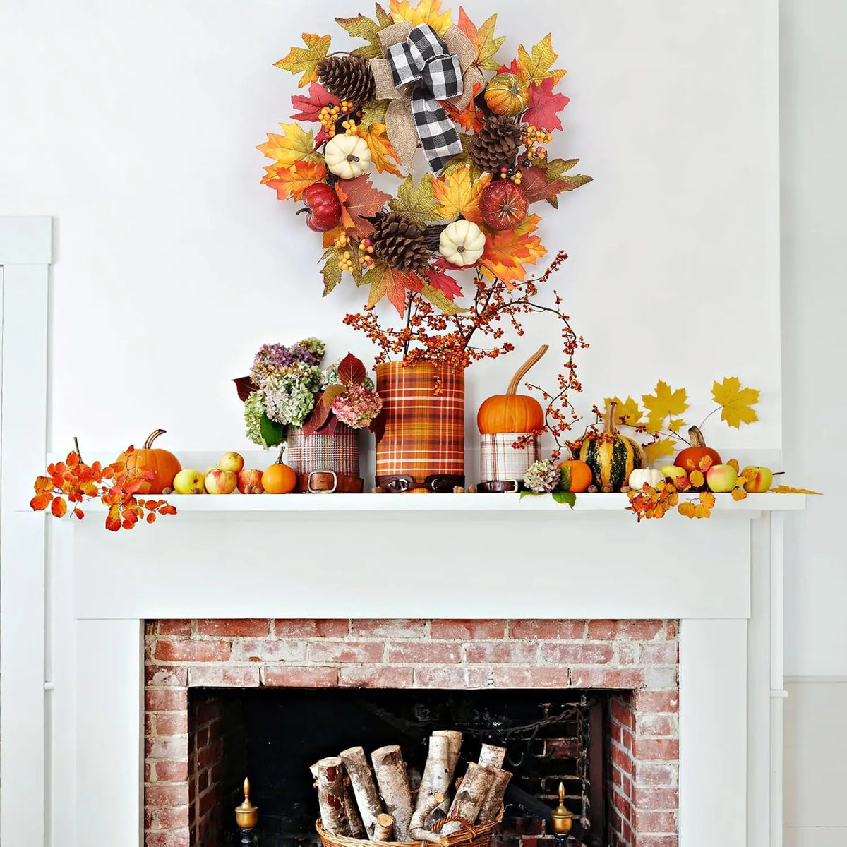 Garvee 20Inch Halloween Pumpkins Fall Wreath Artificial Flower Wreath for Front Door Outside Fall Decorations for Home Large Autumn Wreath with Bow Pumpkin Thanksgiving