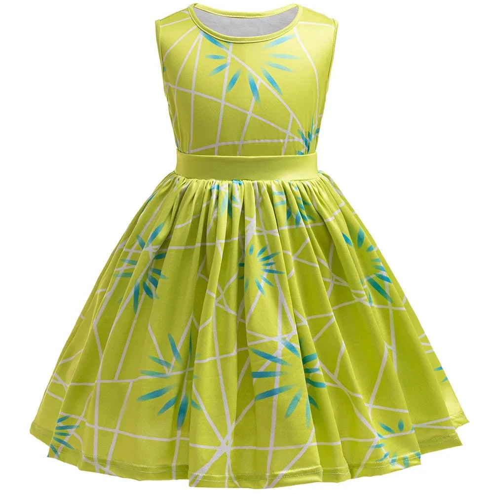 Joy Costume Children Green Printed Polyester Dress Halloween Party Costume for Girls Cute Cartoon Style Cosplay Wear