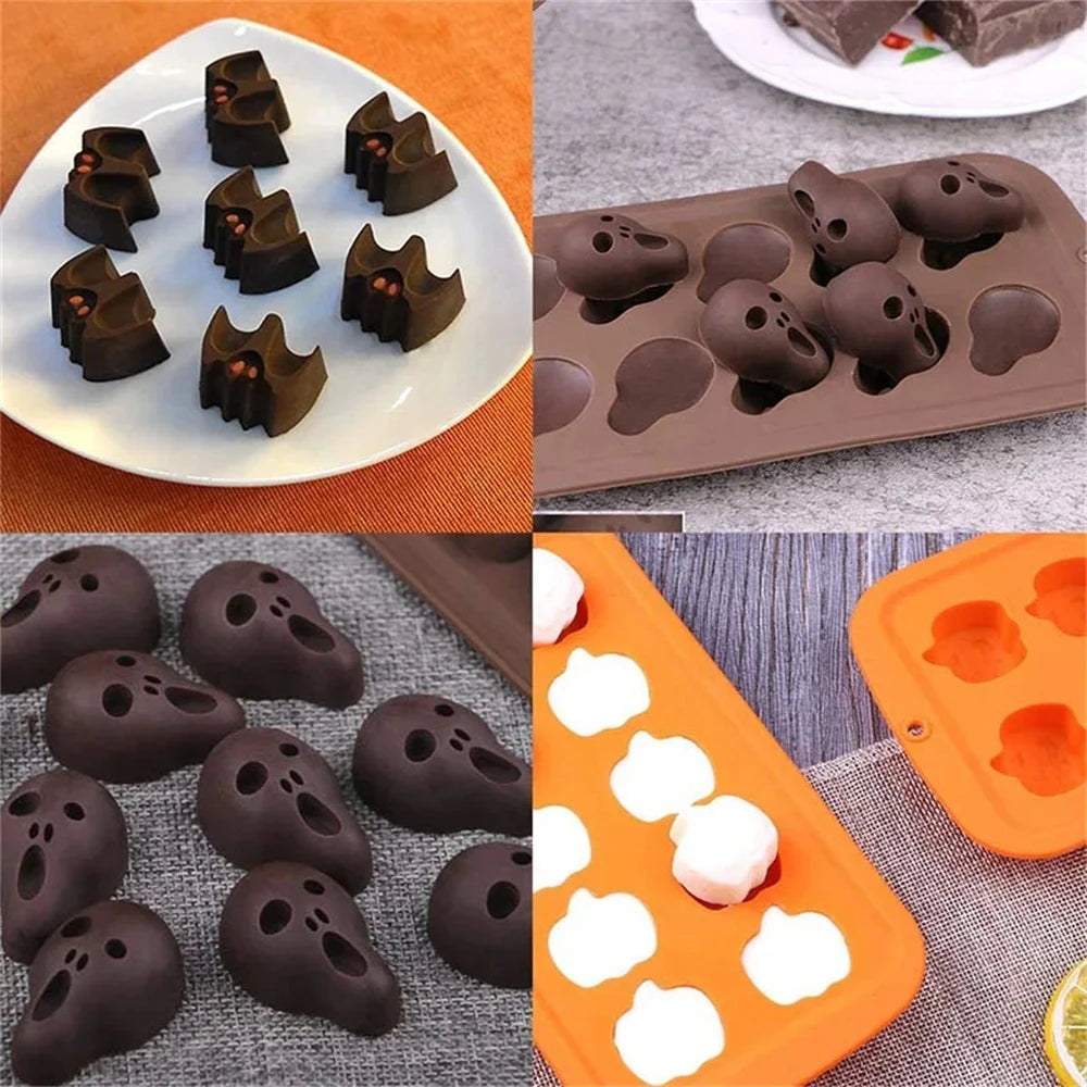 1PC， Halloween Silicone Cake Mold Pumpkin Mold Ghost Hat Skull Non-Stick Chocolate Pudding Food Baking Tray Mold Kitchen Tools