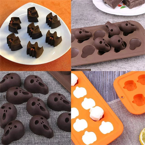 1PC， Halloween Silicone Cake Mold Pumpkin Mold Ghost Hat Skull Non-Stick Chocolate Pudding Food Baking Tray Mold Kitchen Tools