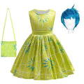 Joy Costume Children Green Printed Polyester Dress Halloween Party Costume for Girls Cute Cartoon Style Cosplay Wear