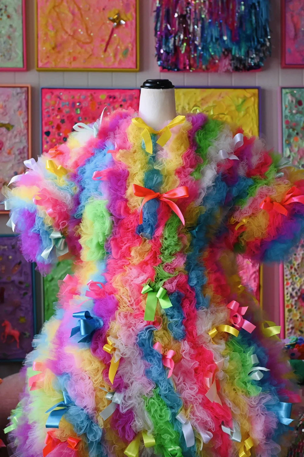 Colorful Rainbow Short Tulle Women Dresses With Bow Halloween Party Dress Costumes For Stage Show Many Color Available