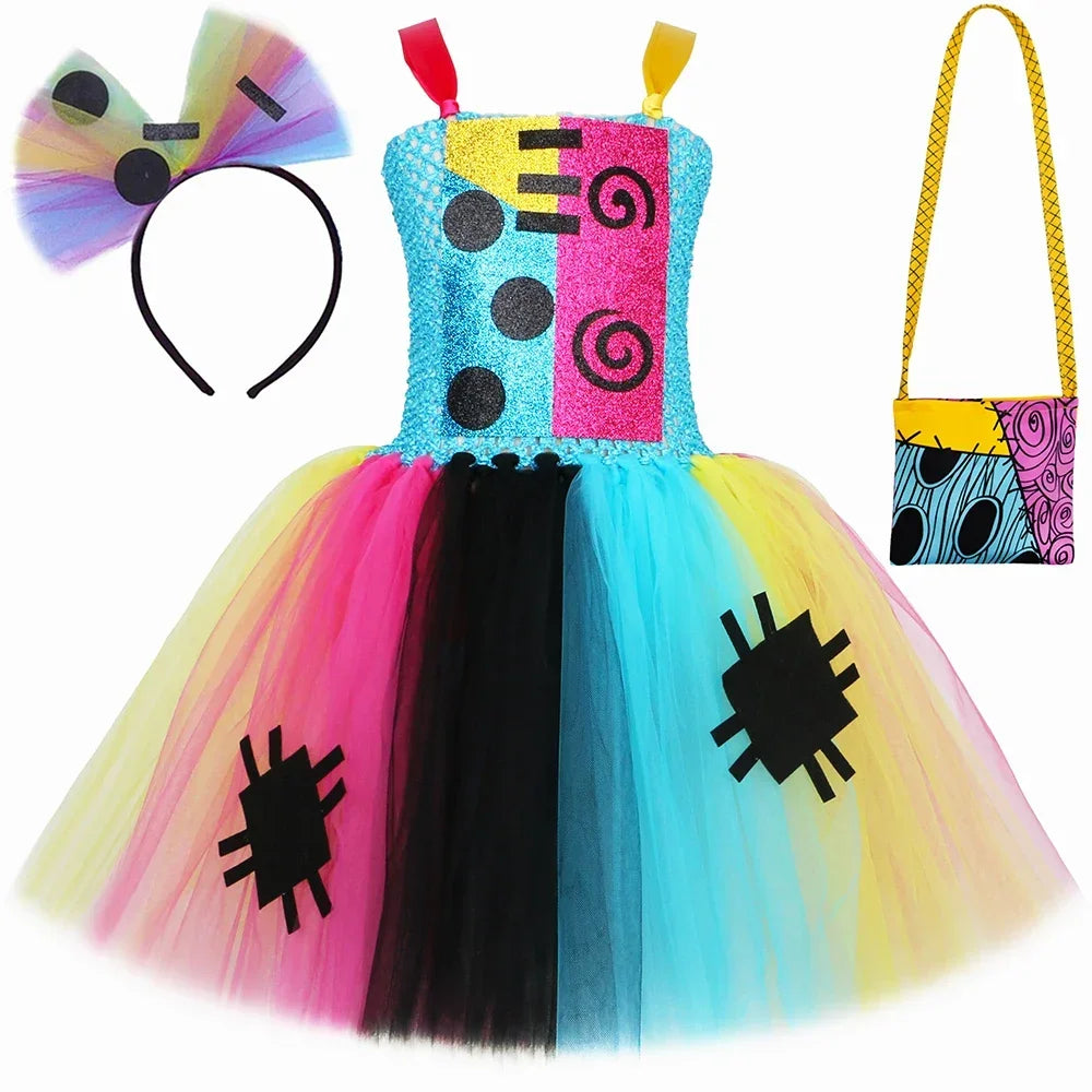 Nightmare Sally Costume Kids Scary Halloween Tutu Dress Toddler Girls Carnival Party Fancy Patch Doll Princess Dress Up Clothes