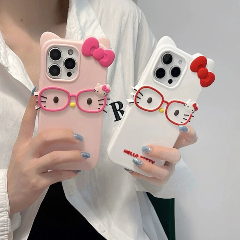 Cute Glasses KT Cat iPhone Case | Soft Silicone Cover