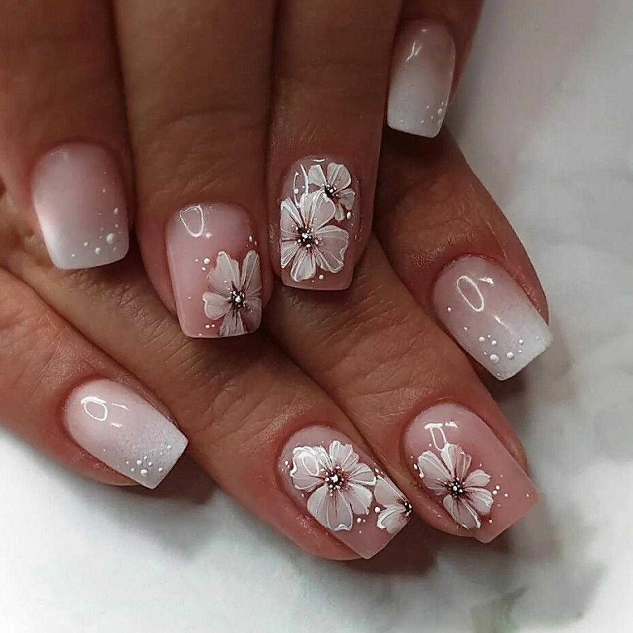 Star Chain Rhinestone Press-On Nails — French Square Tips (24pc Set)