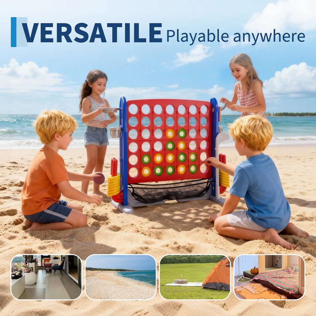 4-in-1 Giant Outdoor Game Set | Connect, Basketball, Ring Toss & Net