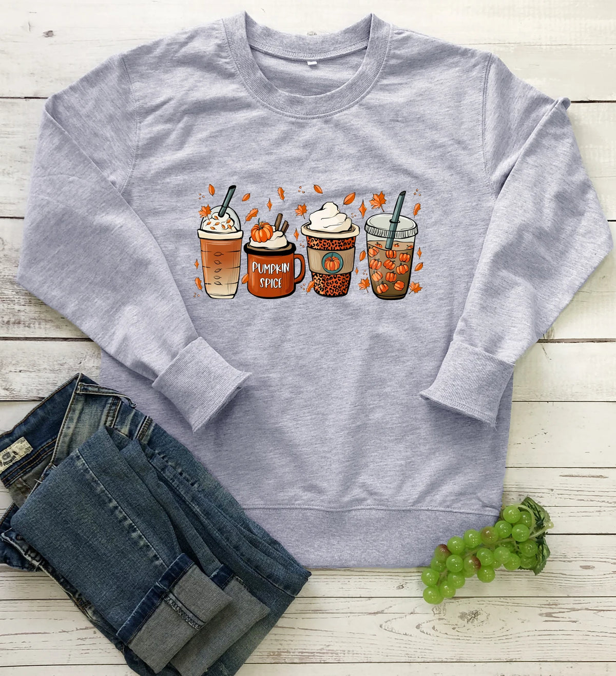 PUMPKIN SPICE Colored Sweatshirt Fall coffee Sweats halloween pullovers Women fashion casual 100%cotton vintage top