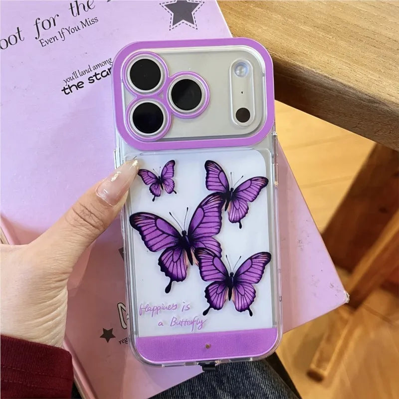 Change Color Luminous Call Light Up Purple Butterfly Pattern Phone Case For iPhone 16 15 13 12 11 14 17 Pro Max Plus Air X XSMax