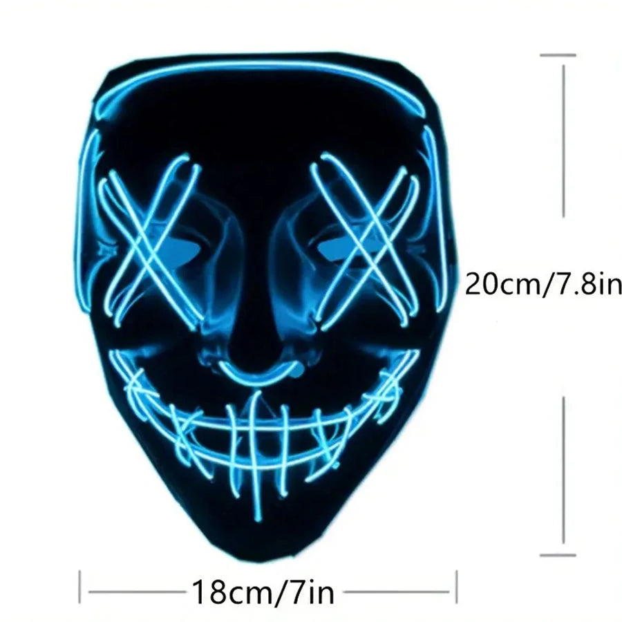 Led Light up Halloween Mask, Glowing El Wire Scary Mask, Red & Black, Plastic Construction, for Festive Cosplay, Costume Parties, Carnival, Gifts, Led Halloween Mask - Colorful Lights