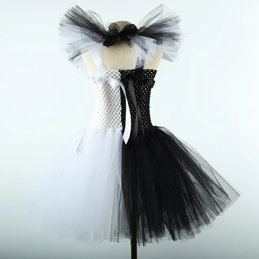 Halloween Girls Black White Tutu Dress Kids Cosplay Scary Clown Costume Girl Carnival Party Dress Up Clothing